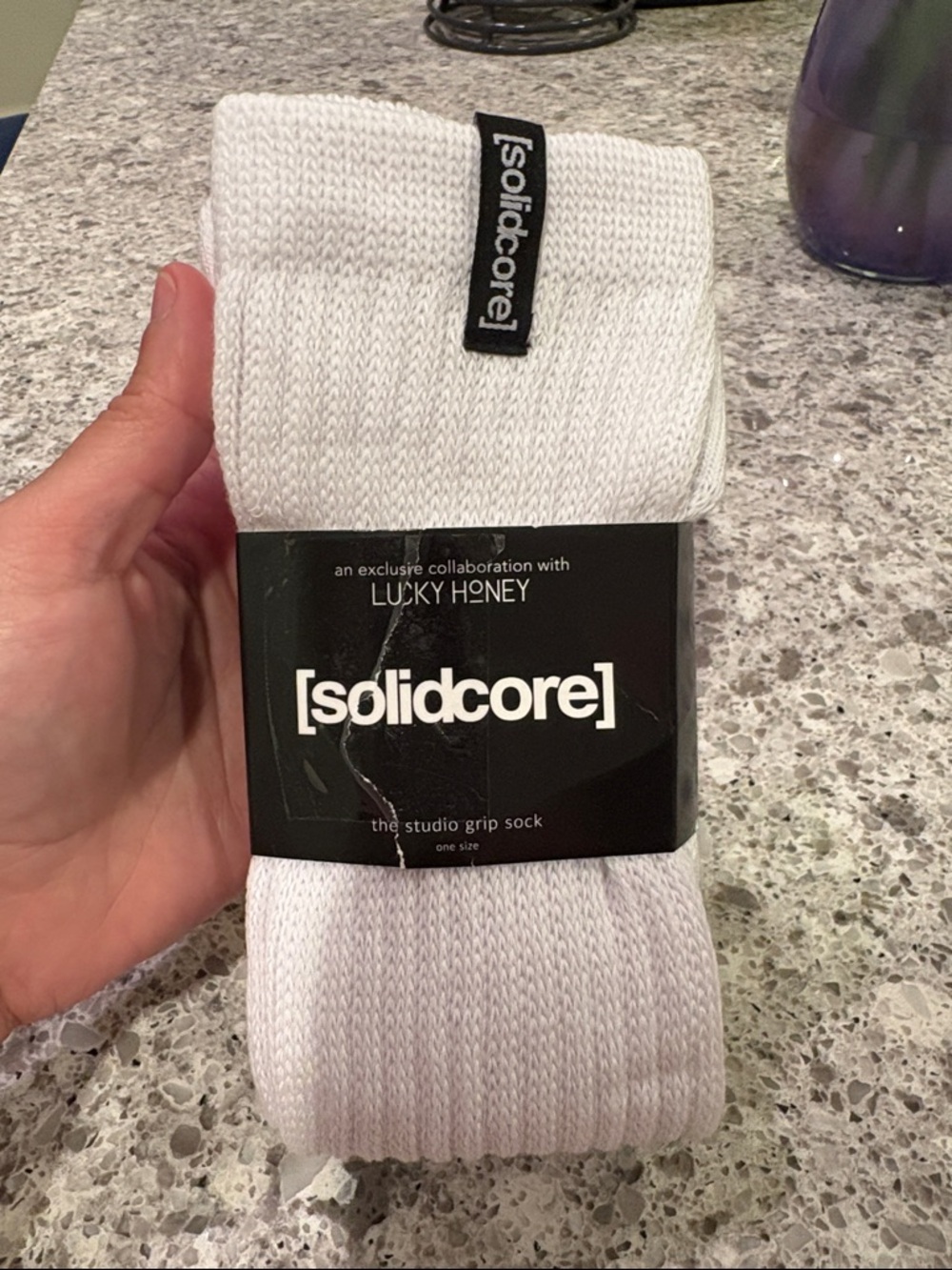 Solidcore x Lucky Honey White Studio Grip Socks - Scrunchie